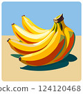 Vector illustration of bright bunch of bananas in flat design style, made in juicy and contrasting colors. Minimalistic composition of simple lines and harmonious colors 124120468