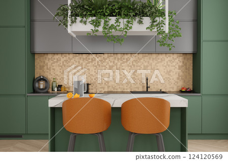 A modern kitchen and dining area 124120569