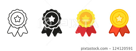 Award Medal With Ribbon Line And Solid Icon Set. Achievement And Prize Symbol Collection. Isolated Vector Illustration Award Medal With Ribbon Line And Solid Icon Set. Achievement And Prize Symbol Collection. Isolated Vector Illustration 124120591