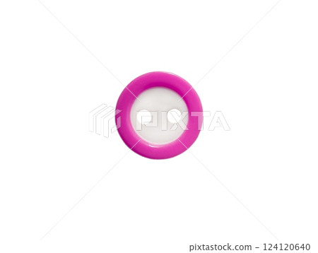 Purple button with two holes close-up isolated on white background 124120640