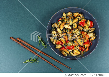 A pile of mussels. A pile of mussels. 124120809