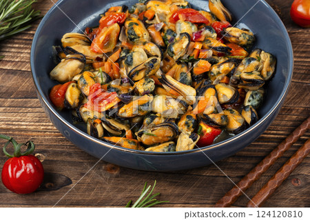 A pile of mussels. A pile of mussels. 124120810