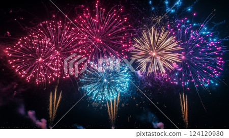 Image of colorful fireworks against a black background 124120980