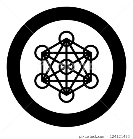Metatron cube Sacred geometry icon in circle round black color vector illustration image solid outline style Metatron cube Sacred geometry icon in circle round black color vector illustration image solid outline style 124121423