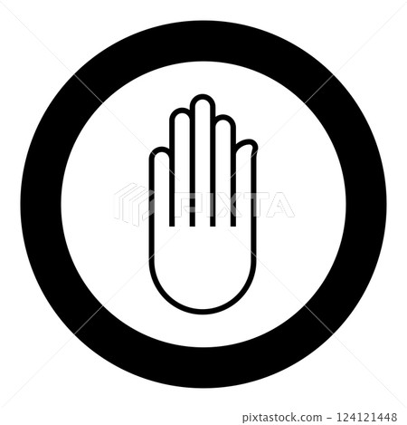 Hand Akhimsa Ahimsa arm Jainism Jain religion symbol Dharma Ahinsa icon in circle round black color vector illustration image solid outline style 124121448
