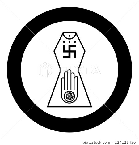 Symbol Jainism emblem Jain Prateek Chihna Hand Akhimsa Ahimsa arm religion Dharma Ahinsa Mahavir Jayanti icon in circle round black color vector illustration image solid outline style 124121450