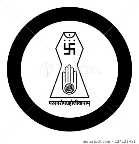Symbol Jainism emblem Jain Prateek Chihna Hand Akhimsa Ahimsa arm religion Dharma Ahinsa Mahavir Jayanti icon in circle round black color vector illustration image solid outline style 124121451