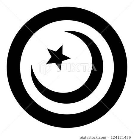 Symbol Alem Islam Halfmoon Arabic moon and star icon in circle round black color vector illustration image solid outline style 124121459