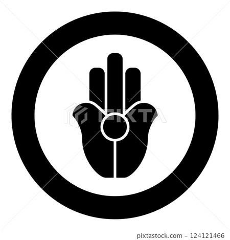 Symbol Natib Qadish Kappu palm Hamsa Levantian neo paganism neopaganism religious symbol Hand indian paganism icon in circle round black color vector illustration image solid outline style 124121466