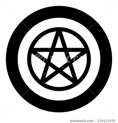 Pentakl Neopagan Wicca Pentacle Neo paganism sign five pointed star in circle inside round Pentagram magic symbol icon in circle round black color vector illustration image solid outline style 124121470