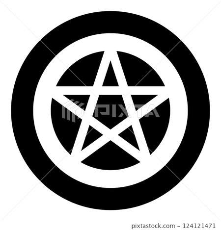 Pentakl Neopagan Wicca Pentacle Neo paganism sign five pointed star in circle inside round Pentagram magic symbol icon in circle round black color vector illustration image solid outline style 124121471