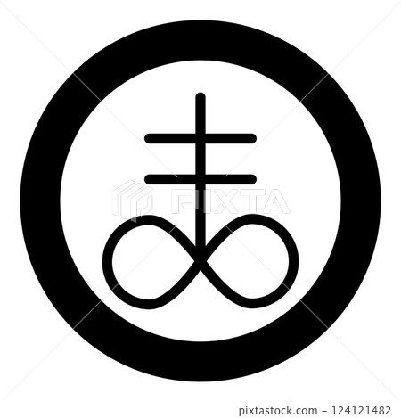 Satanic Cross Theistic satanism symbol icon in circle round black color vector illustration image solid outline style 124121482