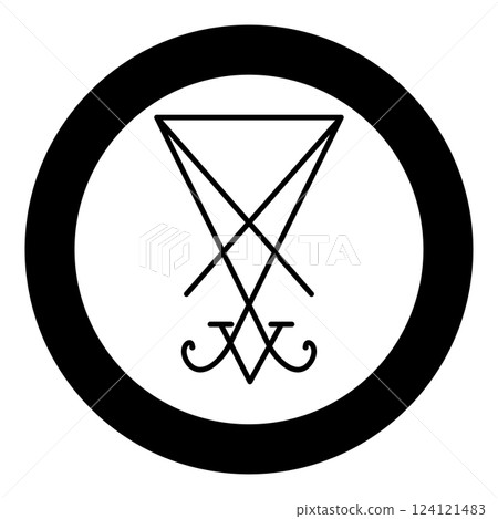 Lucifer's sign seal Satan Lucifer symbol icon in circle round black color vector illustration image solid outline style 124121483