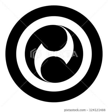 Tomoe symbol religious sign Japanese religions Oriental two petal icon in circle round black color vector illustration image solid outline style 124121488