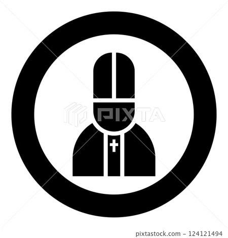 Pope catolic Man Church bishop icon in circle round black color vector illustration image solid outline style 124121494