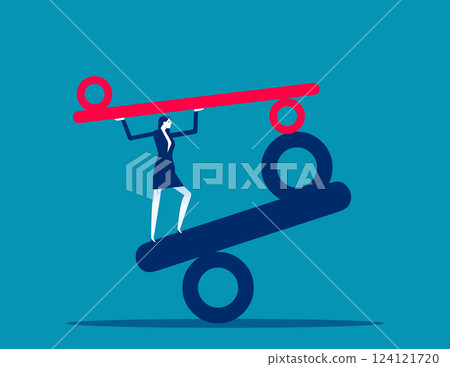 Vector businesswoman trying to balance with interest symbol like acrobat 124121720
