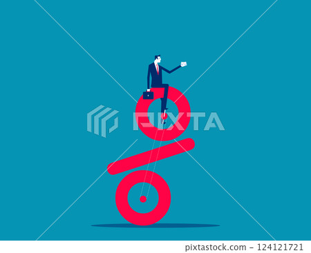 Vector Businessman pedals the bike from the percent sign 124121721