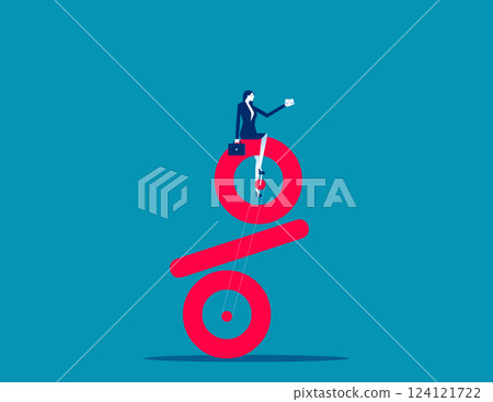 Vector Businesswoman pedals the bike from the percent sign 124121722