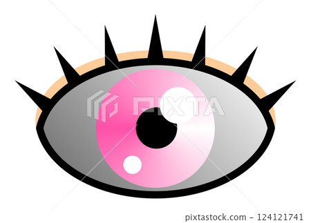 Illustration of a big eyeball with colored contact lenses in the eye at an ophthalmologist 124121741