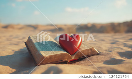 海灘上的心和書 124121764