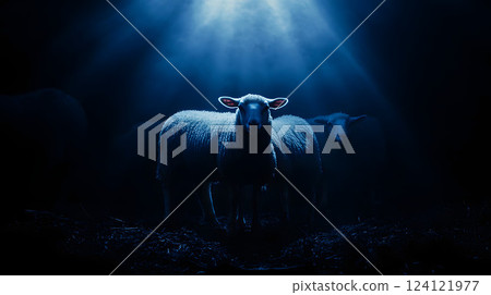 Sheep illuminated by light 124121977