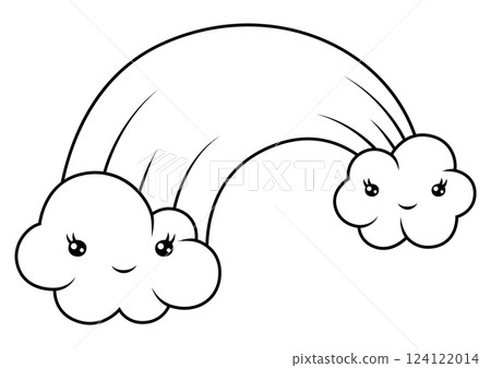 Illustration of cute kawaii rainbow with clouds. Funny seasonal child illustration. 124122014