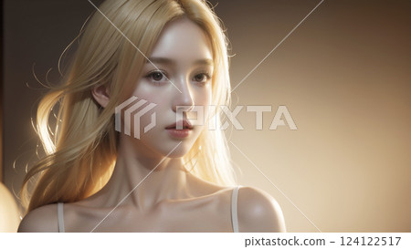 身穿白色連身裙的年輕金髮亞裔女子 身穿白色連身裙的年輕金髮亞裔女子 124122517