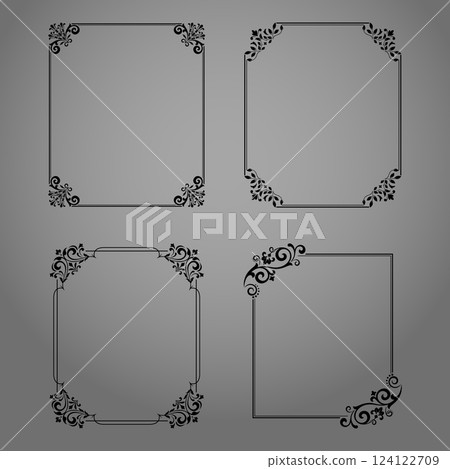 Set of decorative frames Elegant vector element for design in Eastern style, place for text. Floral black and gray borders. Lace illustration for invitations and greeting cards 124122709