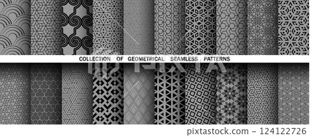 Geometric set of seamless black and gray patterns. Simple vector graphics Geometric set of seamless black and gray patterns. Simple vector graphics 124122726