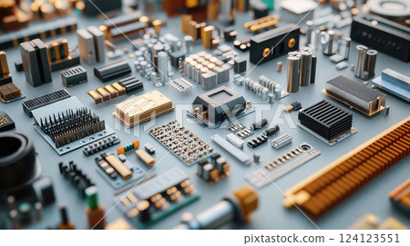 A motherboard with various electronic components installed 124123551