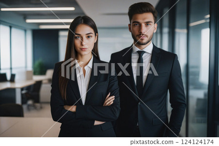 portrait of businessmen, consultants in business suits in a modern office 124124174