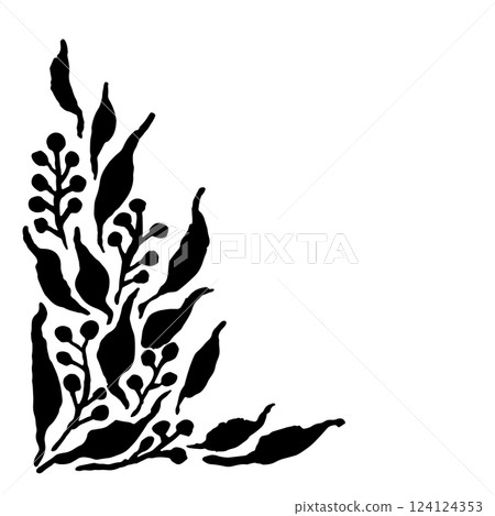 Hand Drawn Dry Ink Brush Grunge Simple Leaves and Berries Texture 124124353