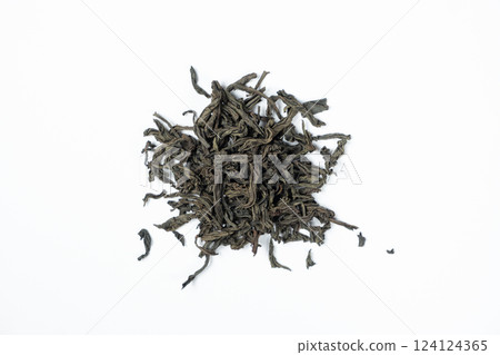Whole Leaf Black Tea Top View on White Background 124124365