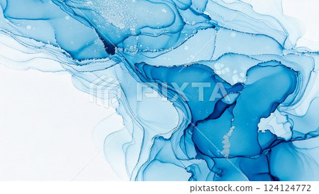 Luxurious, thin and light alcohol ink art Light blue Marble pattern With margins Background material 124124772