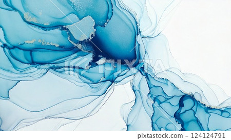 Luxurious, thin and light alcohol ink art Light blue Marble pattern With margins Background material 124124791