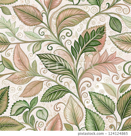 Seamless floral pattern with leaves and branches 124124865