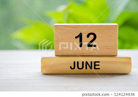 12 June wooden calendar with customizable space for text or ideas. June month concept 12 June wooden calendar with customizable space for text or ideas. June month concept 124124936