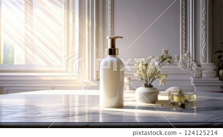 AI image: Cosmetic bottle placed on a table 124125214