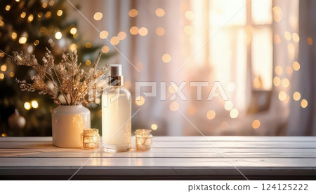 AI image: Cosmetic bottle placed on a table 124125222