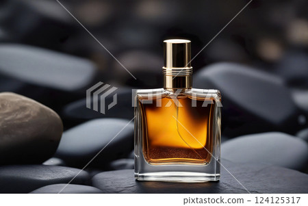perfume bottle, natural light on a stones background 124125317