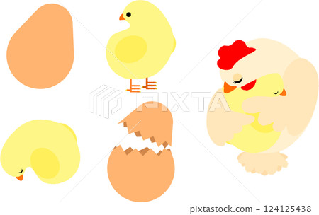 一組小雞和雞的插圖 一組小雞和雞的插圖 124125438
