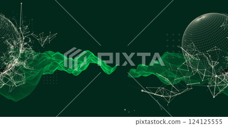Science fiction background. Abstract image of wireframe wave and sphere with plexus effect. Science fiction background. Abstract image of wireframe wave and sphere with plexus effect. 124125555