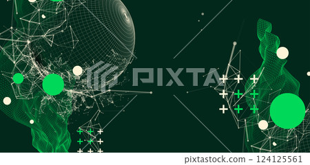 Science fiction background. Abstract image of wireframe wave and sphere with plexus effect. 124125561