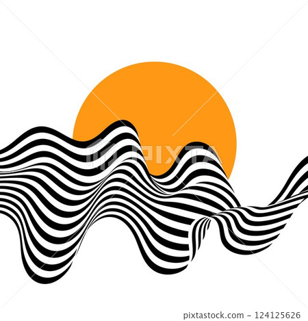 Abstract black and white wave is decorated with an orange circle. Eps 10 124125626