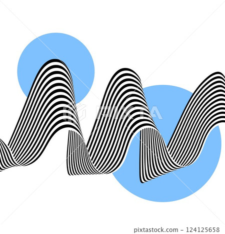 Abstract black and white waves. Wave pattern with blue circle. Eps 10 124125658