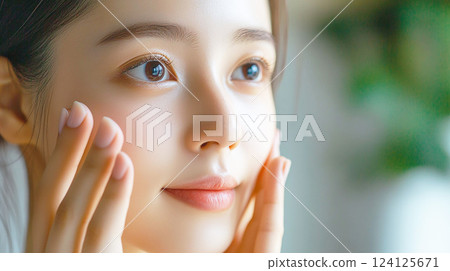 做皮膚護理的年輕女人 做皮膚護理的年輕女人 124125671