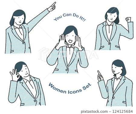 Female avatar set - business person - various poses icon set simple vector material 124125684