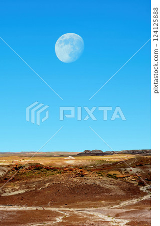 Moonrise Rugged and Desolate Landscape Petrified Forest Arizona Moonrise Rugged and Desolate Landscape Petrified Forest Arizona 124125888