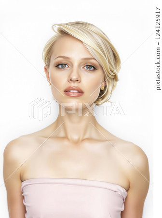 一位年輕的金髮女子的形象,白人 一位年輕的金髮女子的形象,白人 124125917