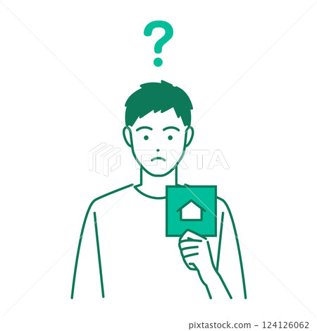 一名男子對他的新家感到疑惑的向量插圖 一名男子對他的新家感到疑惑的向量插圖 124126062